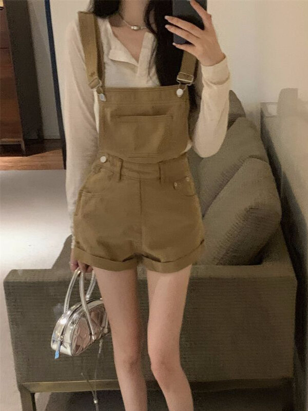 Rompers Women Straight Design Simple Solid All-match Leisure Summer High Waist Denim Students Daily Korean Style Fashion Tender