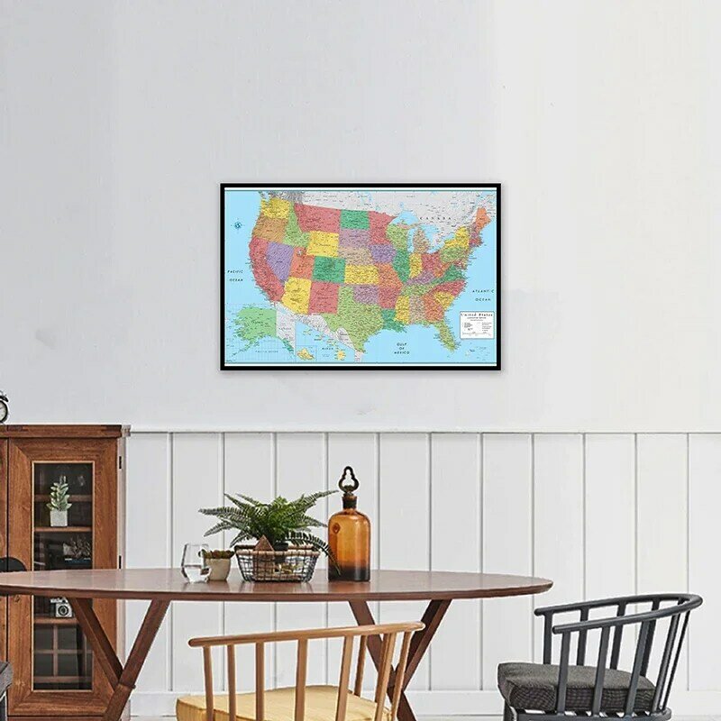 O mapa do estado unido em inglês arte da parede cartaz não-tecido pintura em tela sem moldura impressões decoração para casa material de escritório 59*42cm