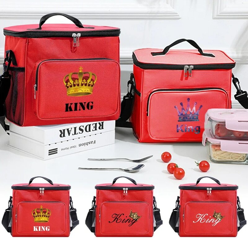 Lunch Bag isolierte Taschen Thermal Organizer Handtasche Kühlbox Camping Schulter Lagerung Lunch bag für Männer und Frauen König Muster