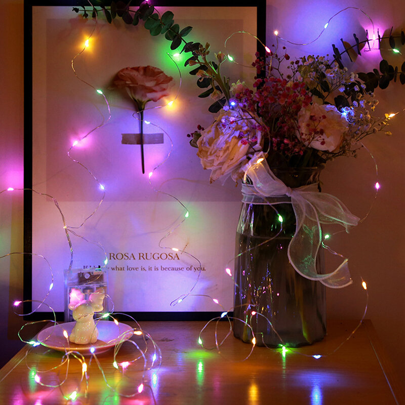 Lampu LED baterai rangkaian kawat tembaga, lampu karangan bunga untuk dekorasi Natal, pencahayaan peri liburan, pesta pernikahan, kamar tidur rumah