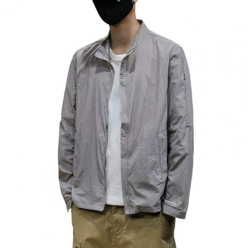 Casaco de proteção solar cor sólida zíper verão draping bolsos jaqueta para pesca acampamento equitação