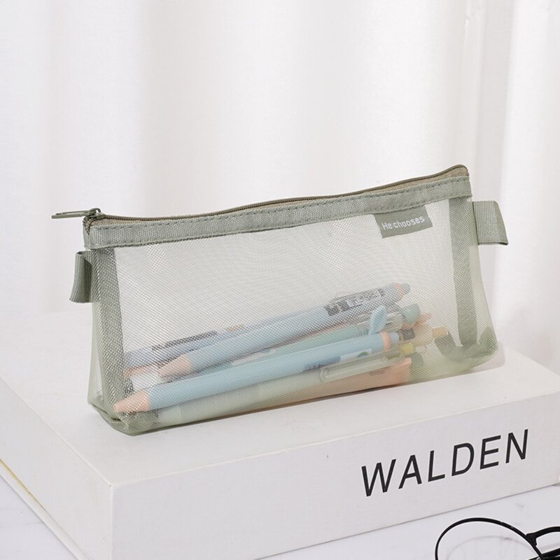 Estuche de tela de malla triangular para lápices, bolsa de almacenamiento de datos de malla de nailon transparente a la moda, bolsa de almacenamiento de papelería