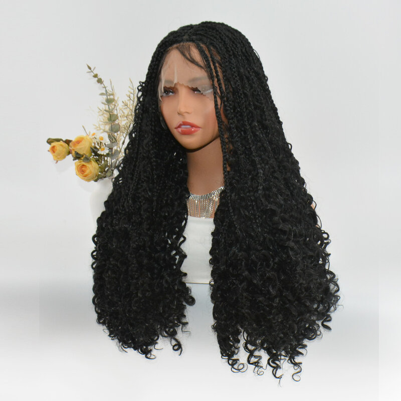 Pełne koronkowe plecione syntetyczne warkocze Afro dredy długa peruka dla kobiet 30 Cal HD włosy dziecka wysokiej jakości bezklejowa peruka
