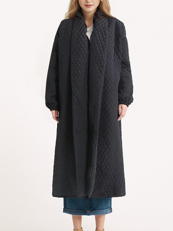 BPN Casual jednolita parka dla kobiet z dekoltem w szpic z długim rękawem patchworkowe kieszenie minimalistyczne Oversize zimowe płaszcze damskie modne nowe 2024