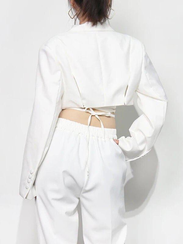 Romiss เสื้อเบลเซอร์แบบลำลองมีเชือกผูกคอแขนยาวสำหรับผู้หญิงเบลเซอร์เซ็กซี่กระชับสัดส่วน2024แฟชั่นผู้หญิง