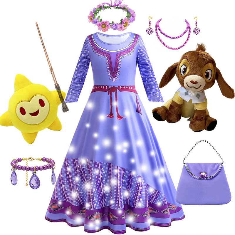 Ich wünsche Asha 3D-Druck Kleid Halloween Party Langarm Prinzessin Kostüm 3-10 Jahre Kinder Cartoon Rollenspiel Outfits Neuankömmling