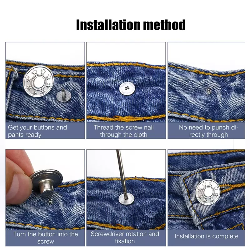 Kit alat perbaikan paku sekrup, 10/30set kancing Jeans dapat dilepas bebas pinggang kancing logam tanpa celana jahit gesper