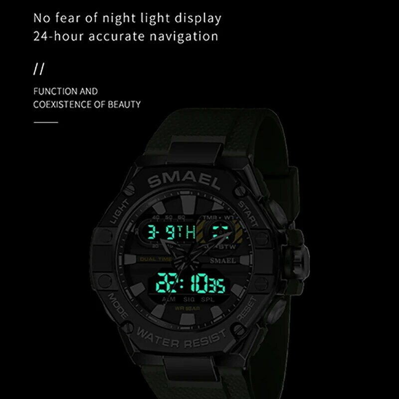 Smael jam tangan olahraga pria, arloji militer Digital Led Stopwatch Alarm 8066 tahan air untuk lelaki