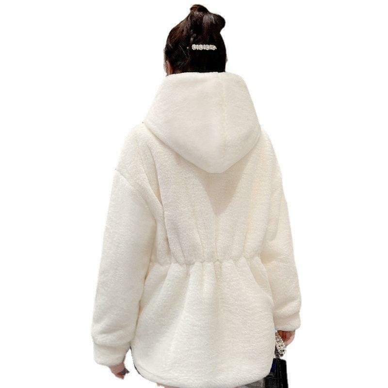 Mantel Bulu Wanita Bertudung, Mantel Bulu Imitasi Panjang Sedang Musim Gugur Musim Dingin 2022, Tren Modis Ramping Temperamen