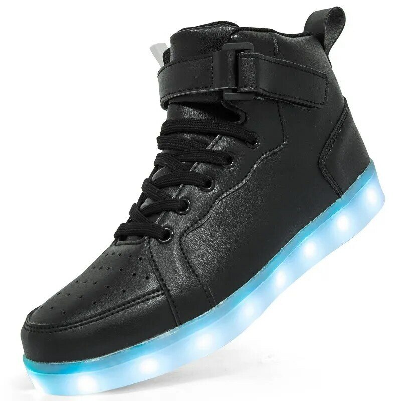الرجال والنساء عالية أعلى مجلس أحذية الأطفال مضيئة أحذية LED ضوء الأحذية مرآة الجلود لوحة أحذية كبيرة 25-47