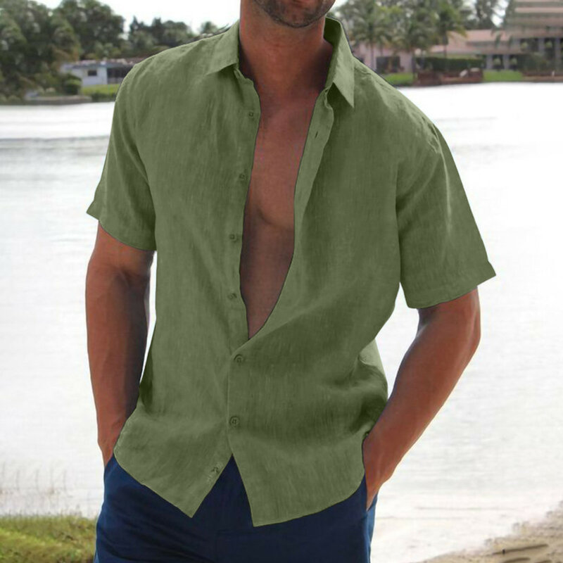 2023 Men's Casual Blouse Cotton Linen Shirt Loose Tops Short Sleeve Tee Shirt Spring Summer Casual Handsome Men Shirt Chemise