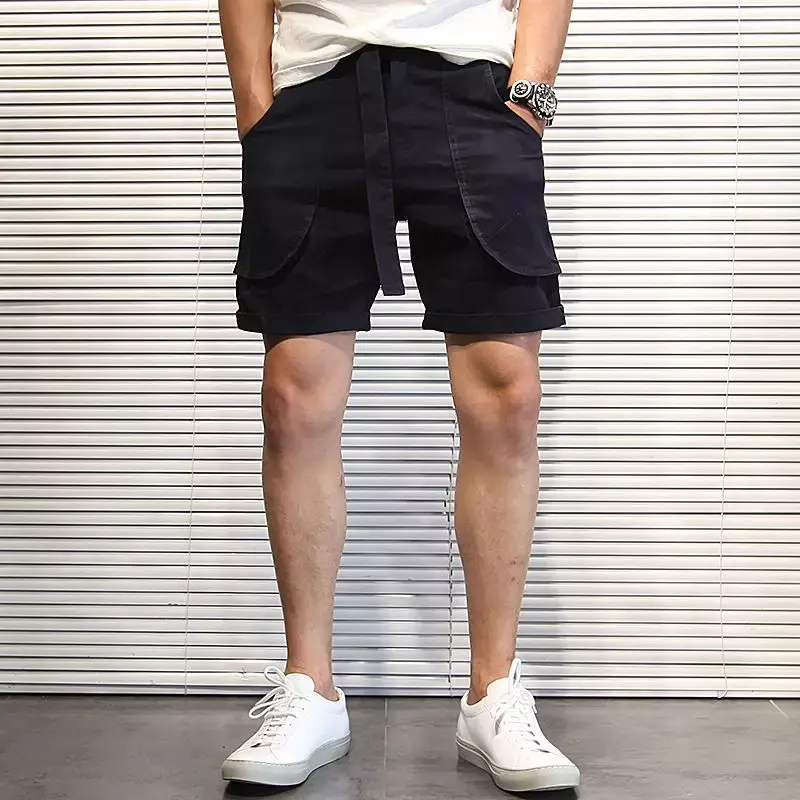 Celana pendek untuk pria longgar kancing lebar Khaki pria celana pendek kargo katun Harajuku Streetwear Homme kasual Y2k besar dan tinggi