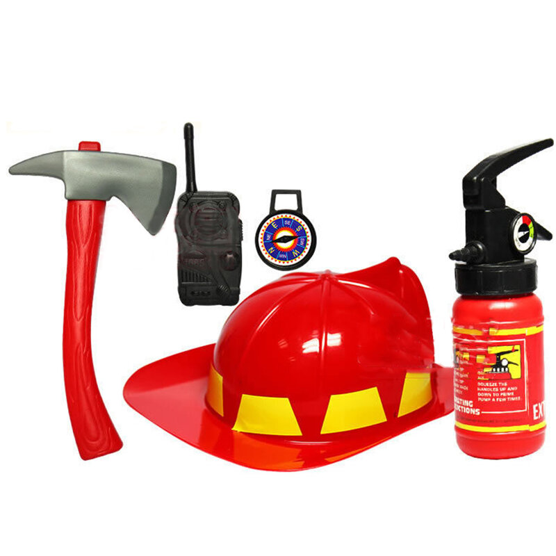 5pcs/set Children Firefighter Fireman Cosplay Toys Kit Fire Extinguisher Intercom Axe Wrench Play House Role Play Firefighters