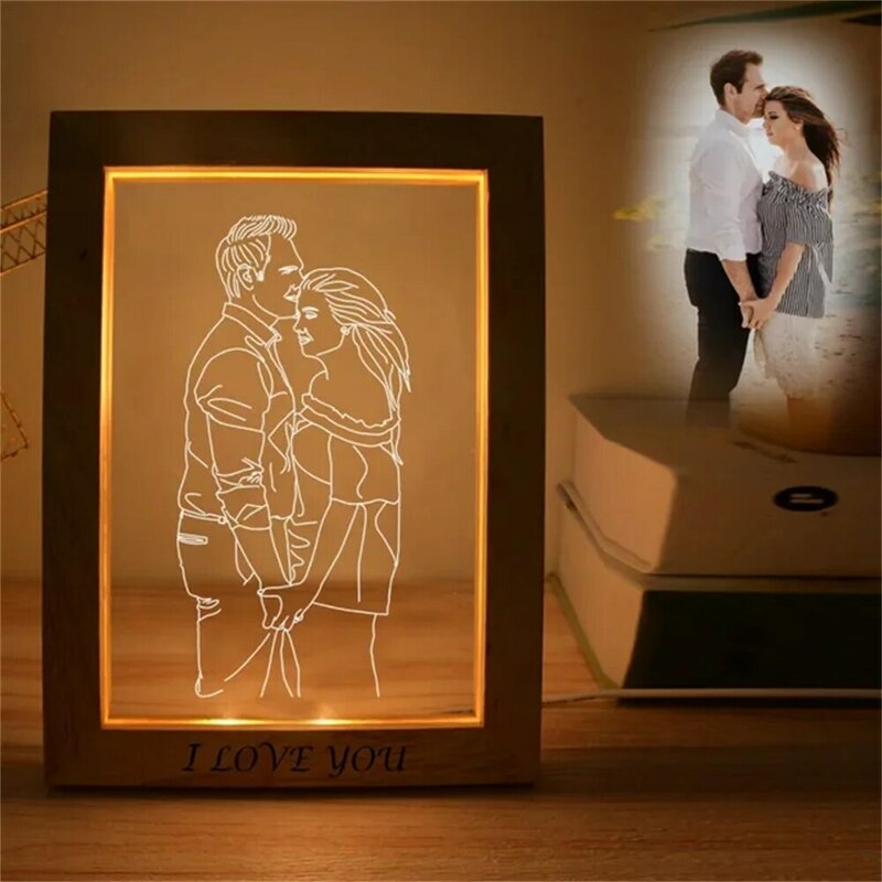 맞춤형 사진 3D 램프 그림 텍스트 각인, 맞춤형 야간 조명, 결혼 기념일 발렌타인 데이 커플 동물 선물