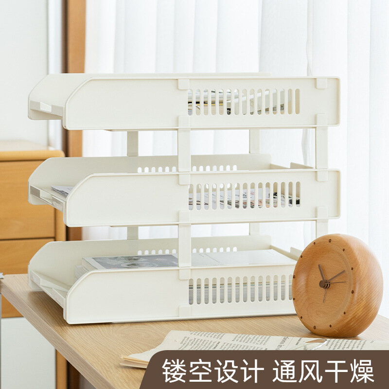 Estantes de escritorio de tres capas de doble capa, artefacto de almacenamiento de libros, estantería de plástico, venta al por mayor