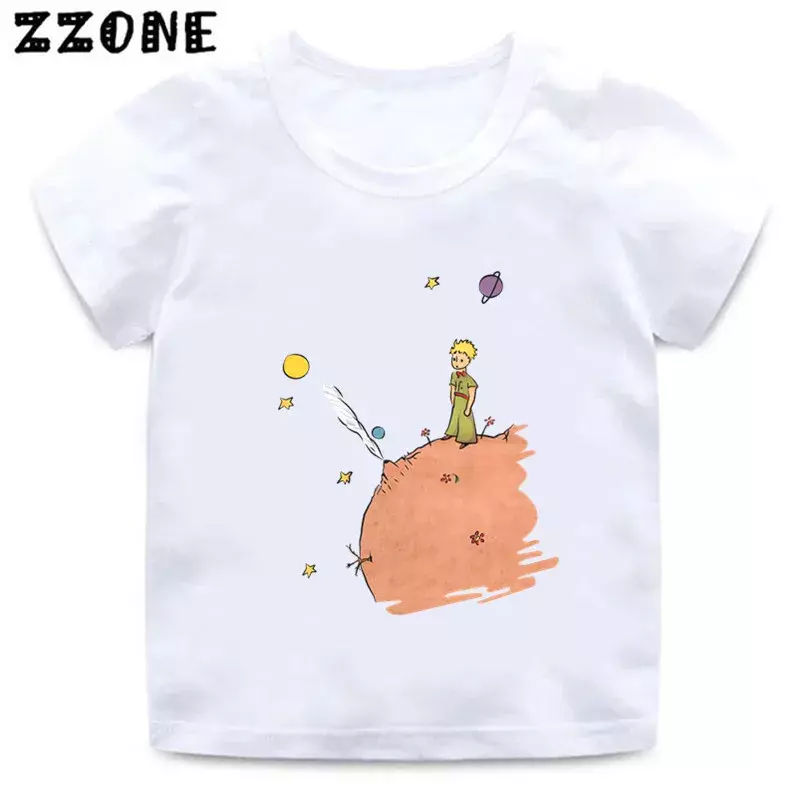 Camiseta divertida con estampado de arte del Principito para niños, ropa de dibujos animados para bebés, Tops de manga corta para niños, ropa para niñas, HKP5449