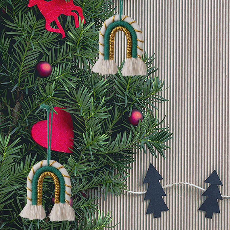 Arco-íris borlas enfeites de parede, pingente de árvore de Natal tecido à mão criativo, estilo boho, decoração, ano novo, presente infantil