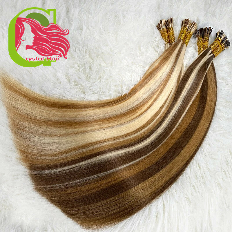 Straight I Tip Hair Extensions 100% Natural Real Human Fusion 50 pz/set Capsule di cheratina colore biondo marrone 18-30 pollici