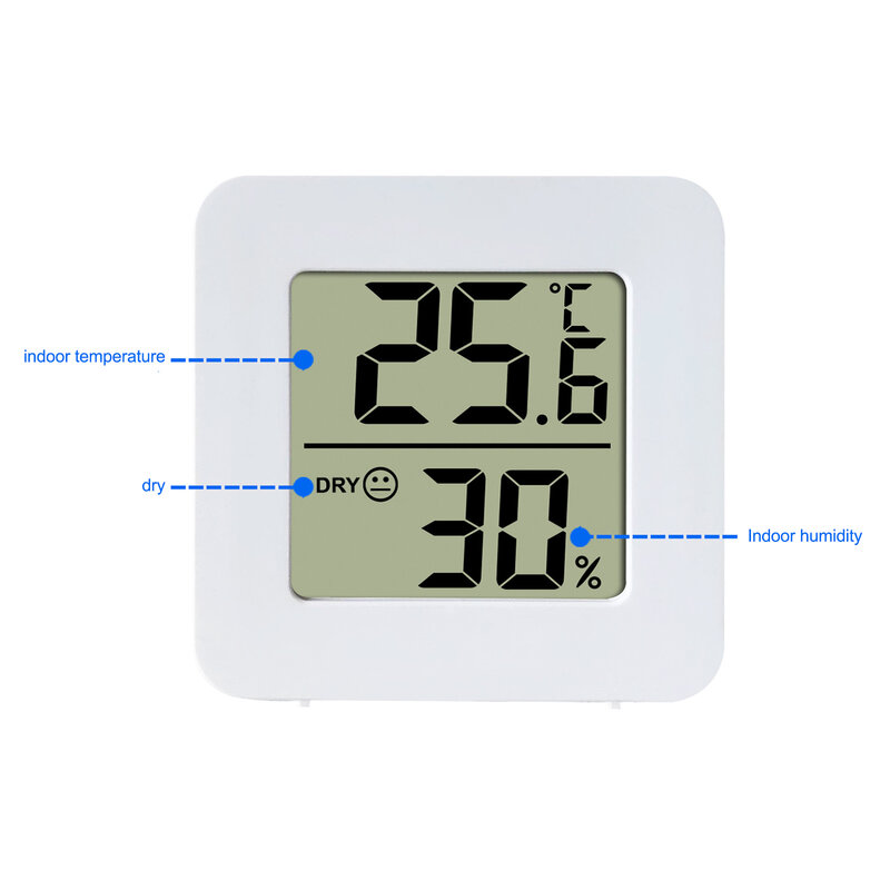 Termometer higrometer pintar LCD, pengukur suhu lingkungan rumah, stasiun cuaca LCD 1.77X1.77X0.63 inci