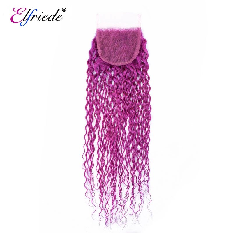 Remy cabelo ondulado encaracolado com fechamento, cabelo natural, roxo, crespo, com fechamento, conjunto de 3 4x4