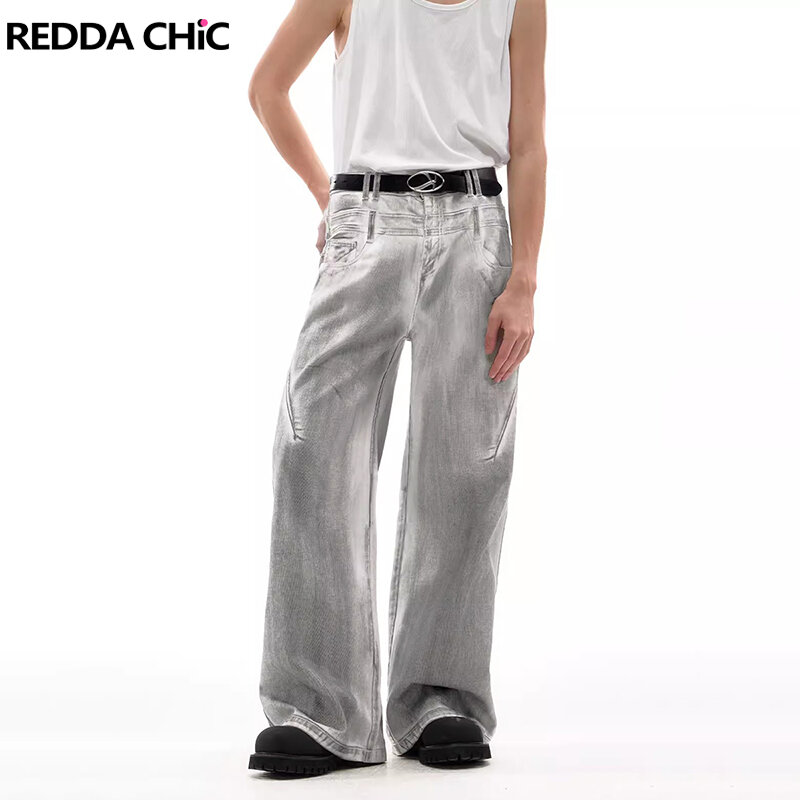 Reddachic กางเกงยีนส์ขาบานสำหรับผู้ชาย, กางเกงยีนส์หลวมกางเกงเอวสูงกางเกงยีนส์แนวสตรีทแวร์ Y2k วินเทจ