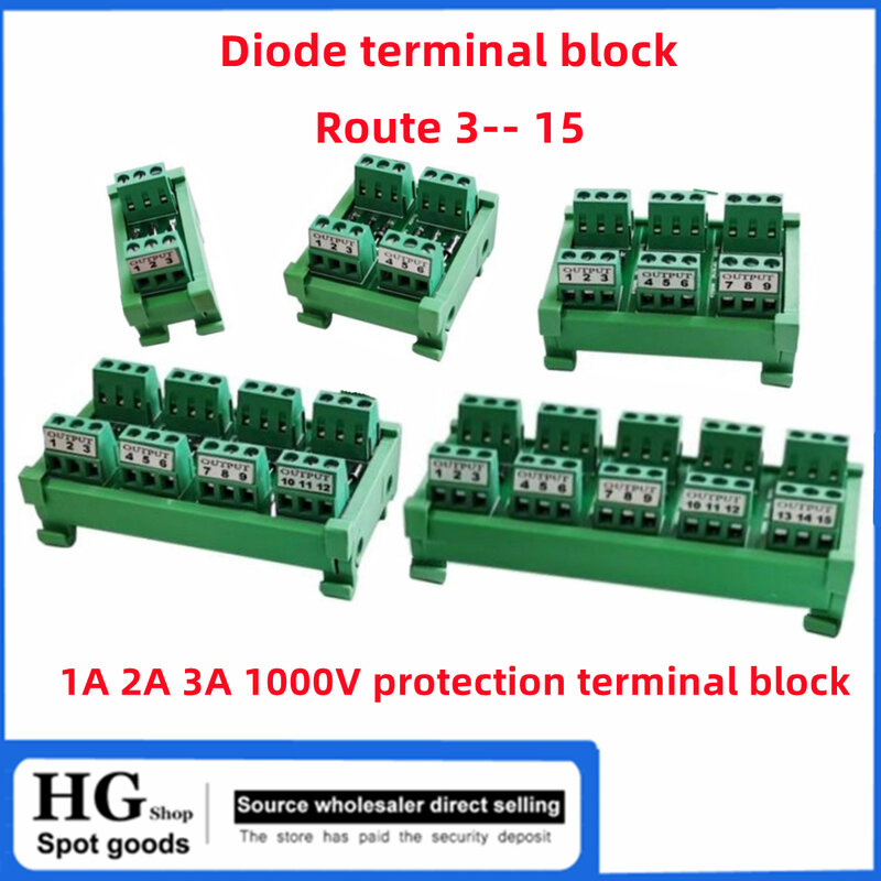Anti-bloco terminal reverso do PLC, bloco terminal do diodo, anti-tipo reverso do guia do diodo, 1A, 2A, 3A, 1000V