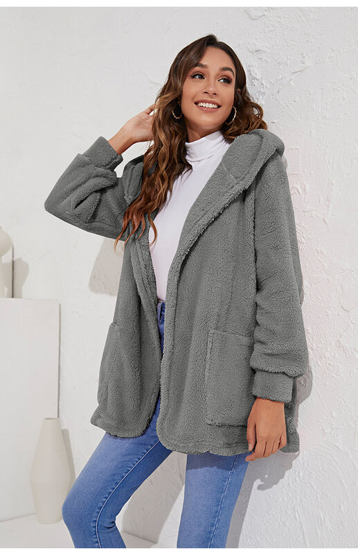 Tilotaryngia 2022 jesienno-zimowa nowa damska odzież średnia i długa jednokolorowa kamizelka z kapturem pluszowy płaszcz zimowy płaszcz damski