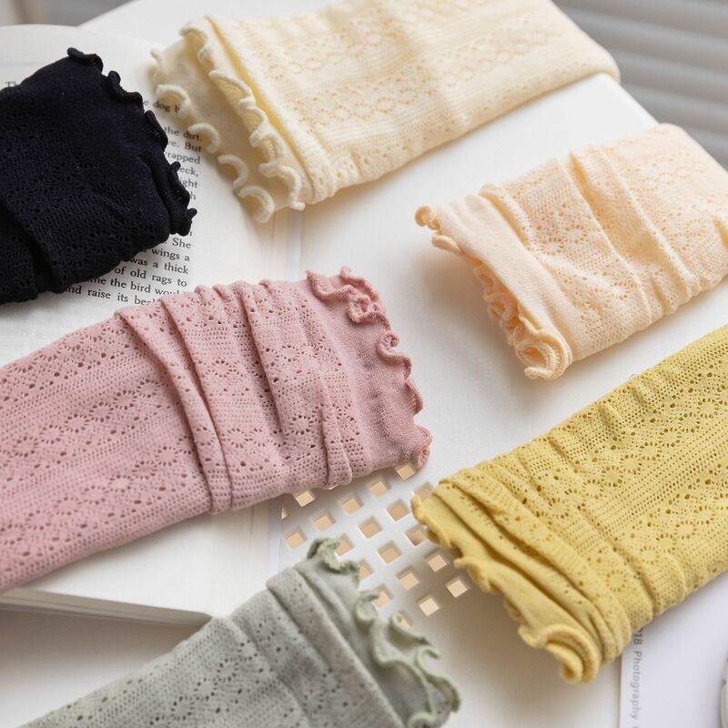 Calcetines de algodón de tubo medio para mujer, medias finas de malla hueca, transpirables, suaves, simples e informales, para primavera y verano