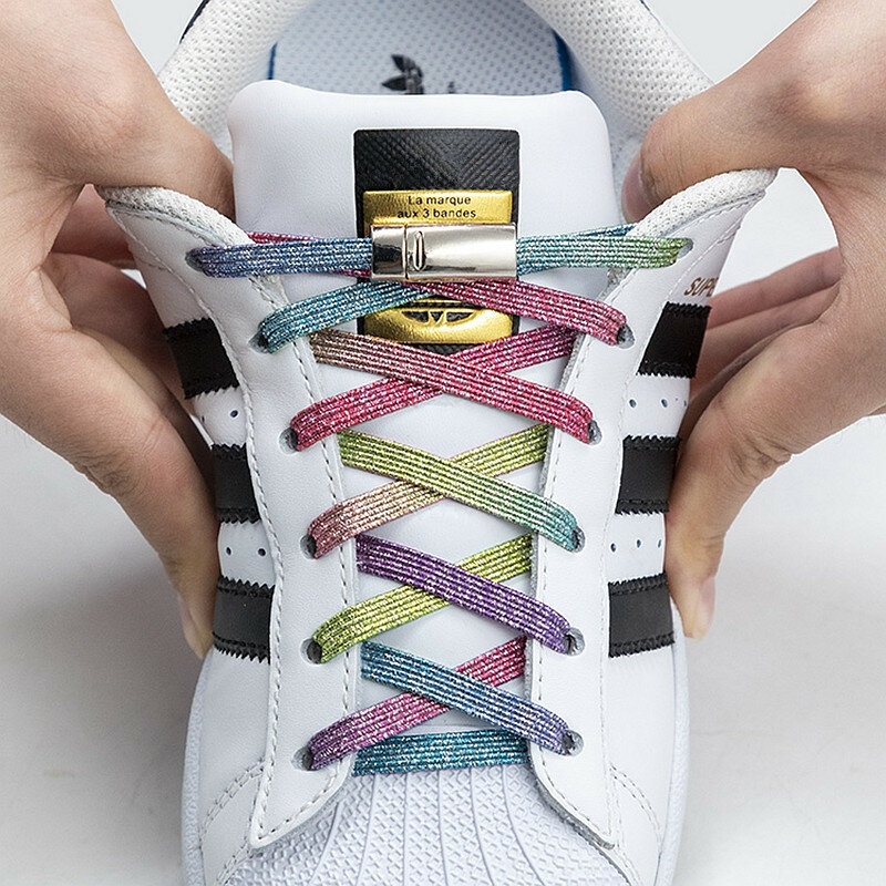 Lacci magnetici colorati elastici senza cravatta lacci per scarpe Sneakers arcobaleno lacci per scarpe bambini lacci piatti per adulti taglia unica per tutte le scarpe