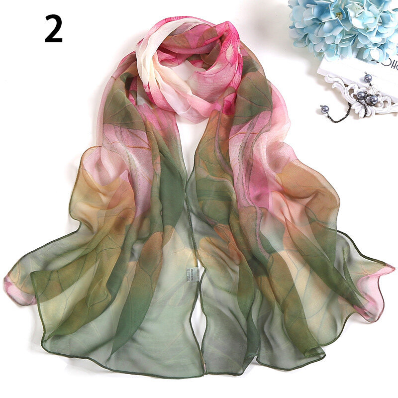 Women Floral Printing Silk Scarf Summer Beach Shawls Female All-match Long Soft Wraps Sunscreen Hijab Cover ups
