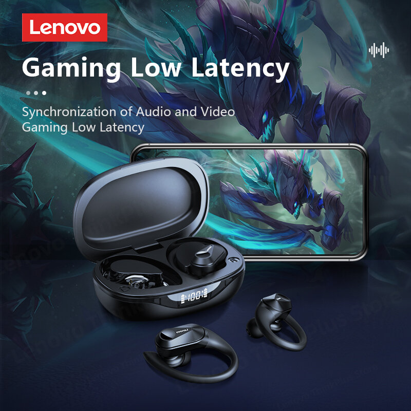 Lenovo-LP75 TWS Fones de Ouvido Esportivos Bluetooth 5.3, Fones de Ouvido Sem Fio, Impermeável, Hi Fi, Estéreo, Redução de Ruído, Fones de Ouvido Microfone, Novo