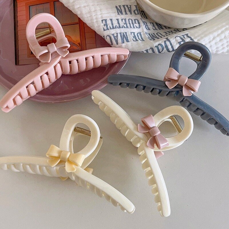 2024 New Bow Large Hair Claw Crab Hair Accessories for Women Solid Acrylic Bowknot Hair Clips Hairpins Girls Barrettes Headbands