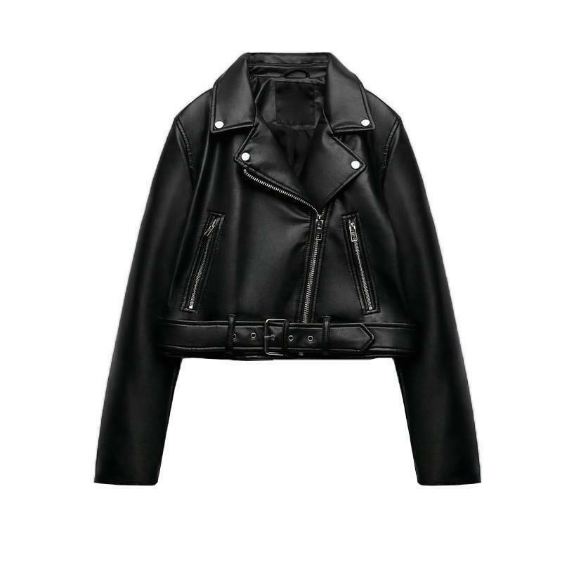 Frühling neue Damen Motorrad Lederjacke mit Reiß verschluss und schwarzem Pu Kunstleder Jacken kragen