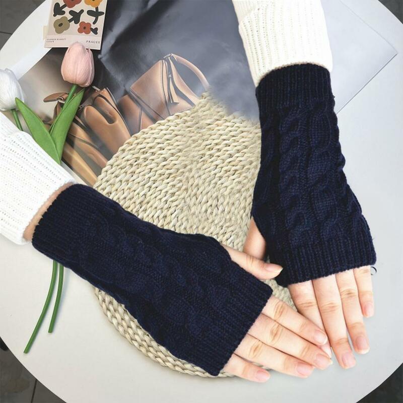 Luvas de inverno unissex para mulheres, Luvas de tricô de crochê, Metade dos Dedos Quentes, Luvas elásticas antiderrapantes, Inverno
