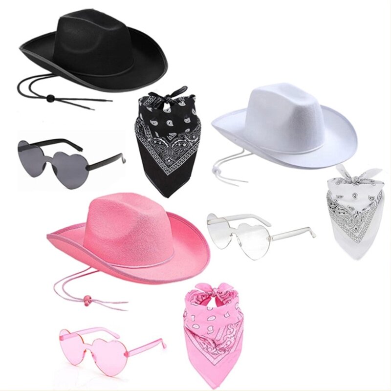 Costume fête prénuptiale 634C, chapeau, foulard lunettes, chapeau cow-girl, accessoires fête