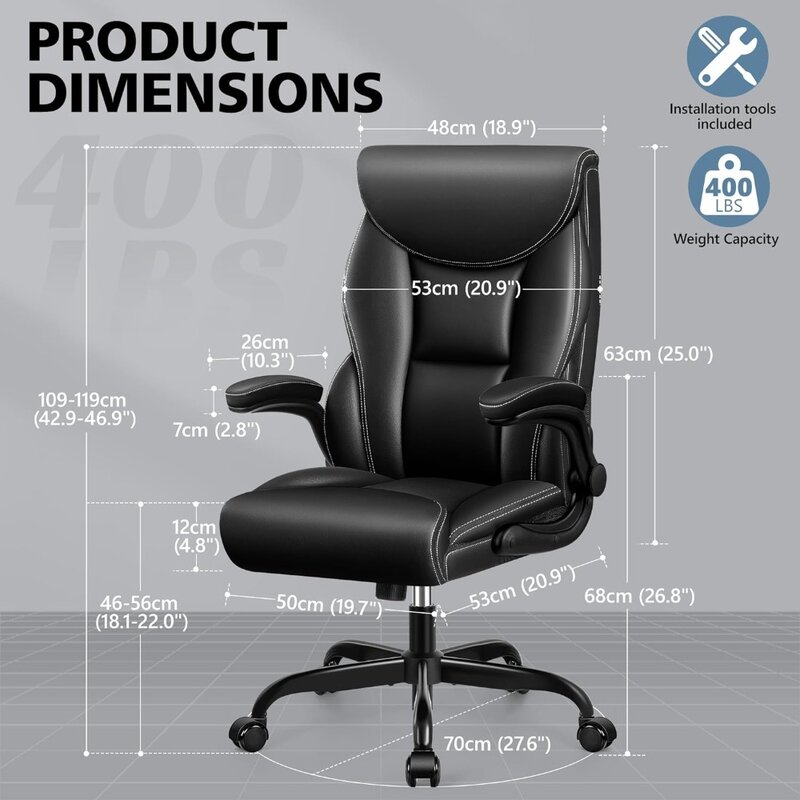 Office Chair Leather, Big and Tall Ergonomic Desk Chair Executive Office Chair, Comfy PU Leather Home Desk Chair, High Back