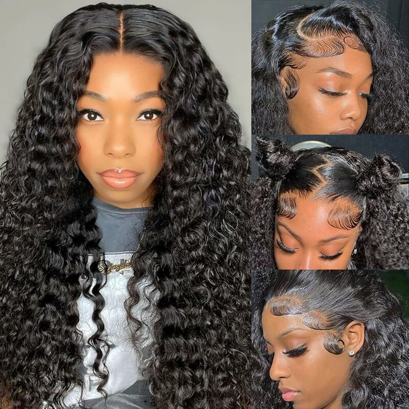 Wear and Go Glueless Deep Wave 4x4 Lace Front Wig Human Hair Wig For Women Human Pre Plucked Natural Hair Wigs Peruvian Remy