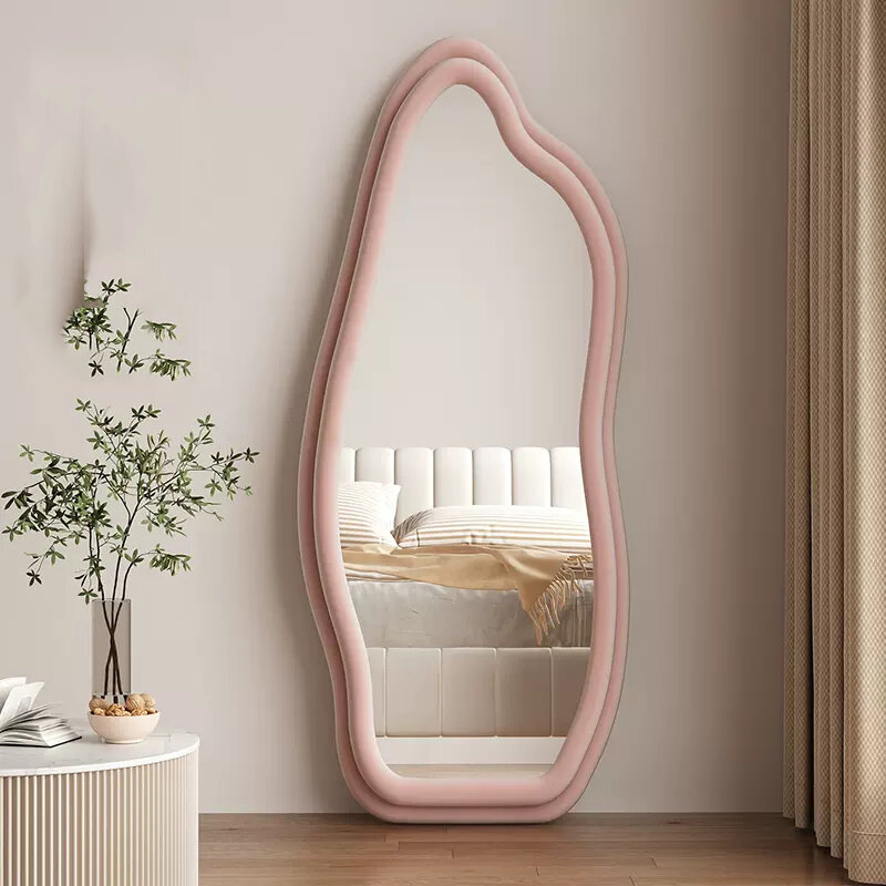 Decoração irregular de espelho kawaii para quarto, ornamento de parede luxuoso, corpo inteiro, chão, longo, fofo, luxo