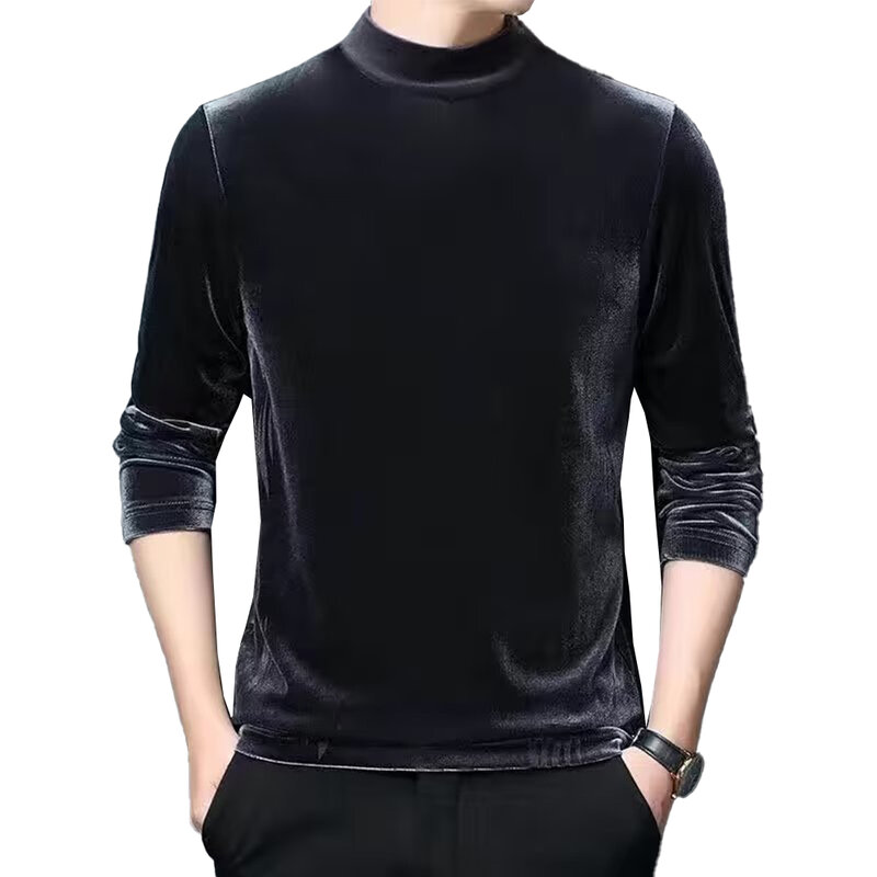 Bielizna termiczna męska na co dzień elastyczna aksamitne koszule półgolf pulower z długim rękawem bluzka bez rękawów bluzki ciepła, Slim t-shirt