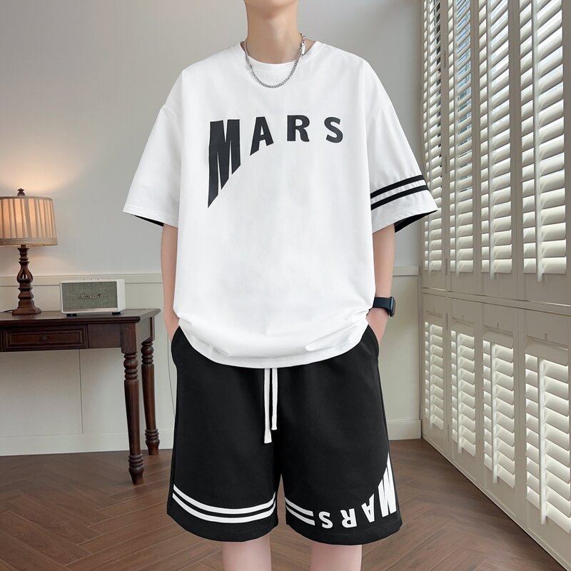 Conjunto de camiseta y pantalón corto para hombre, ropa deportiva holgada, estilo Harajuku, Y2k, verano, 2024