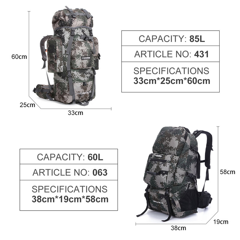 60L 40L 85L borsa da viaggio zaino da campeggio escursionismo borse da arrampicata dell'esercito alpinismo borsa sportiva di grande capacità all'aperto militare