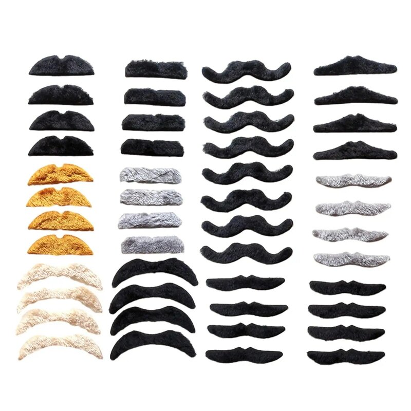 48 pezzi di baffi finti adesivi per barba pelosa per forniture per feste Halloween Masquerade bambini adulti puntelli fotografici