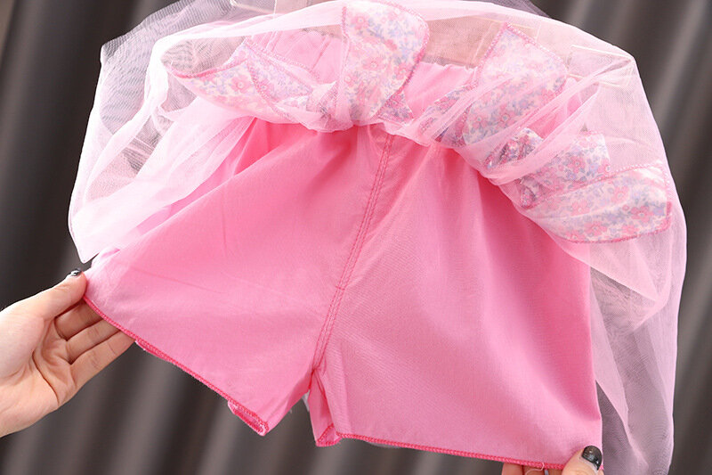 Летняя одежда для маленьких девочек, комплекты одежды, рубашка с цветочным рисунком + юбка-брюки с бантом, костюм для маленьких девочек, комплекты детской одежды на 1-й день рождения