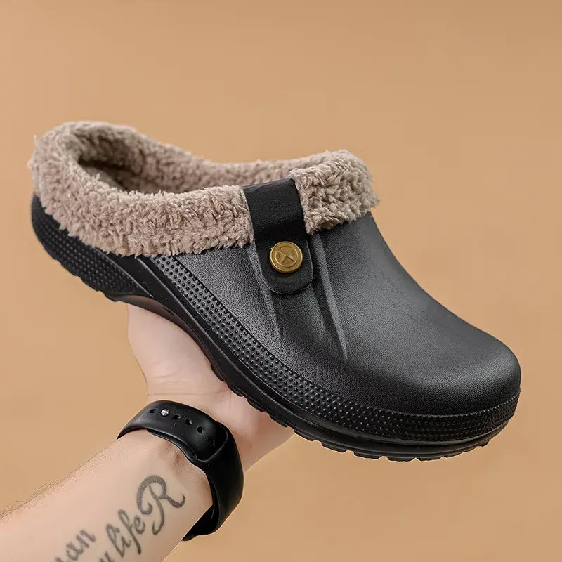 Waterproof Mule Clogs Men Slippers Winter Warm Unisex Fur Slippers House Room Slippers Trend Indoor Floor Shoes Slides For Women