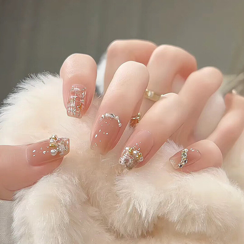 24 pezzi indossabili rosa stampa su punte di unghie finte con colla unghie finte design farfalla bella ragazza unghie finte con strumenti di usura