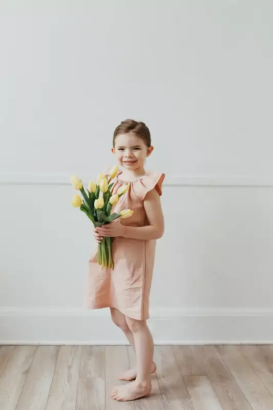 Gaun Bayi Perempuan Balita Musim Panas Gaun Rumah Anak Perempuan Sederhana Katun Gaun Anak-anak Solid Pakaian Gaun Longgar Anak-anak Kasual