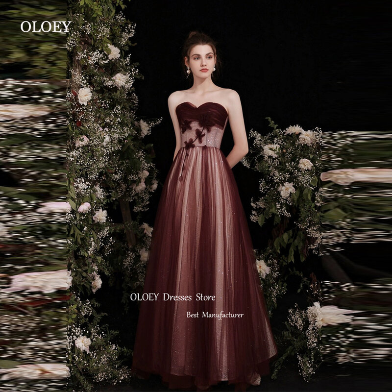 OLOEY Sparkly Burgundy A Line Tulle Evening Dresses Sweetheart Floor Length Glitter Prom Gowns Formal Party Dress Long