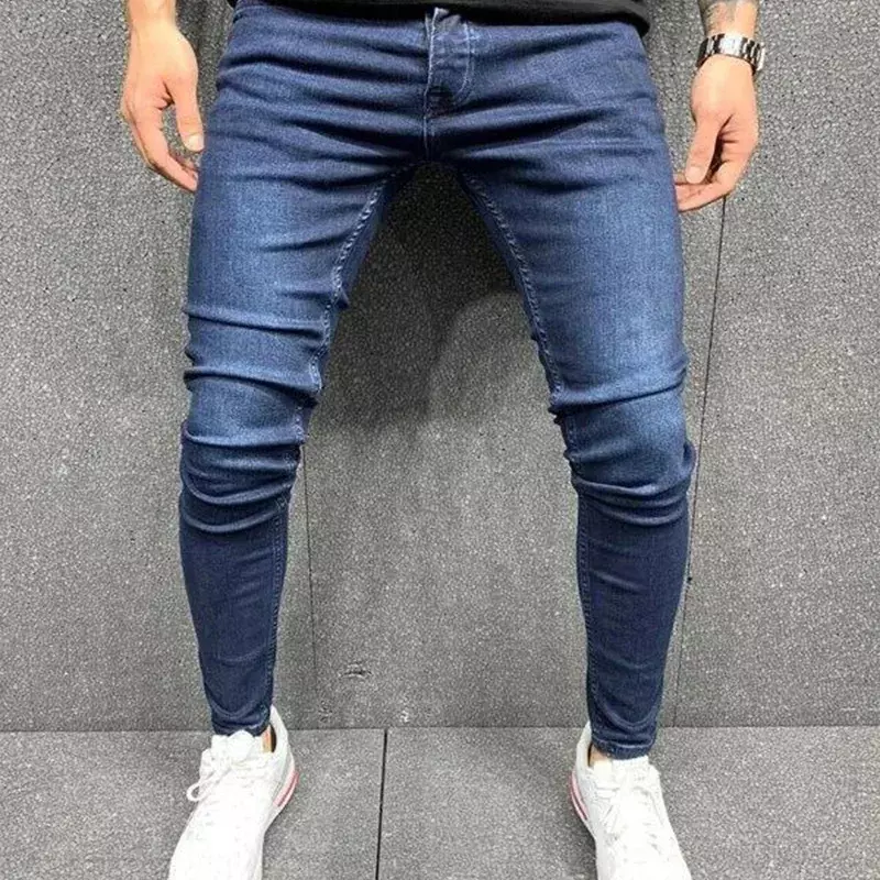 Jesienno-zimowa moda na małe nogawki Jeans męskie Harajuku szczupła spodnie do fitnessu dopasowana do Vintage casualowa PantsY2K kieszonkowa odzież męska