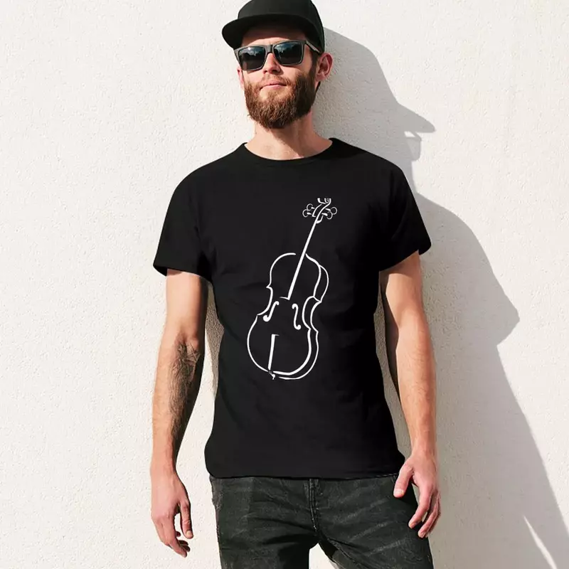 Camiseta preta de violoncelo masculino, tops plus size, roupas