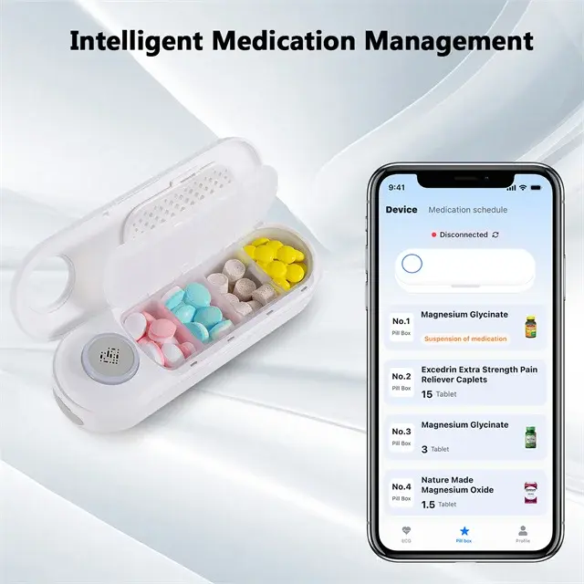 Reddot Winner Remote Cardiac Health Monitoring Electrocardiogram ECG Monitor Smart Pillbox Medication Dispenser with Bluetooth